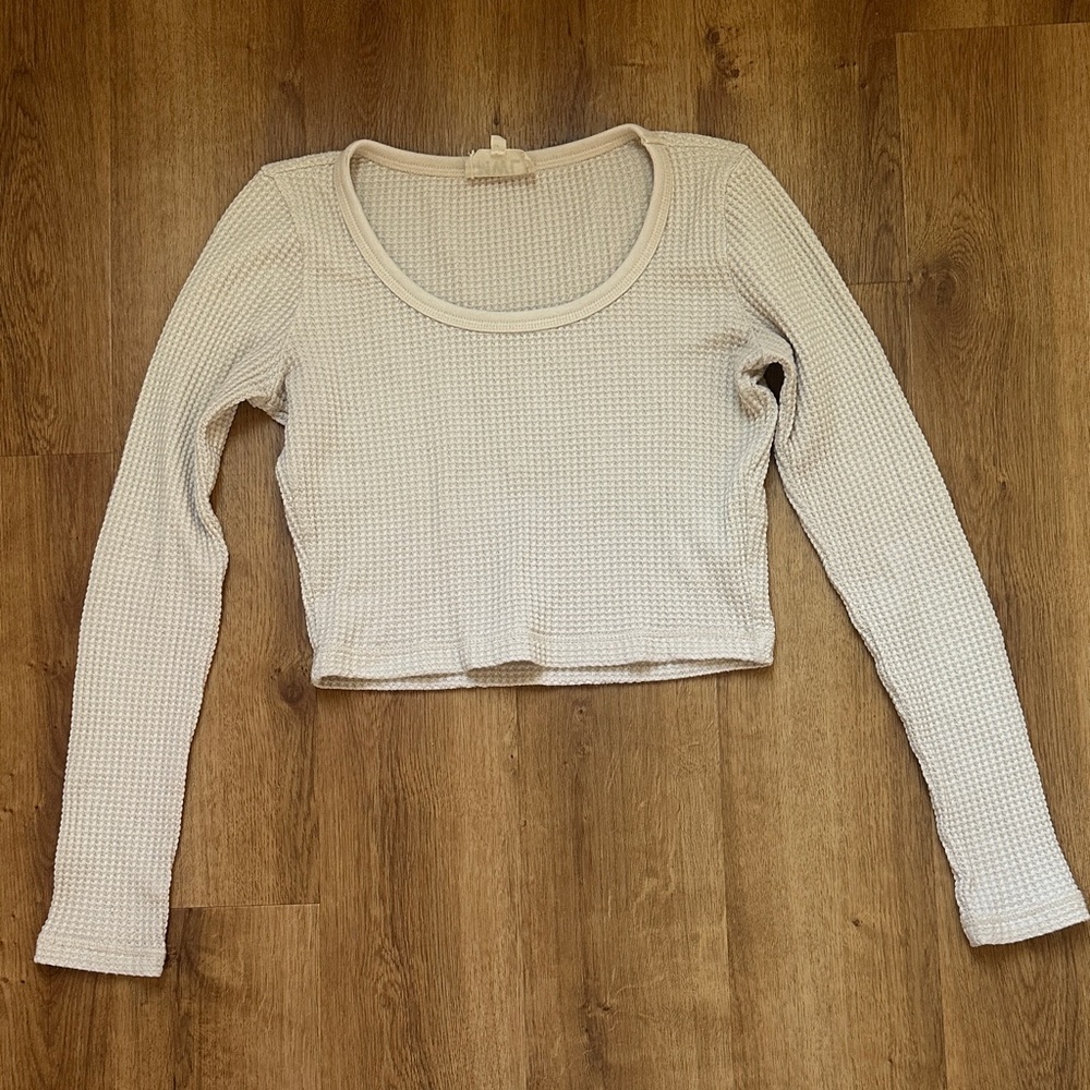 Madewell MWL Waffle Long-Sleeve Crop Tee‎ in Harvest Moon Size XS